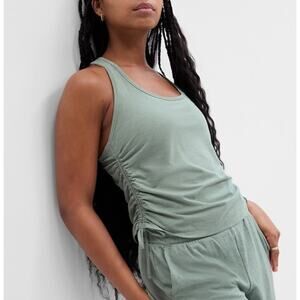 GAP GapFit Brushed Tech Jersey Tank Top Scoop Neck Ruched Green Womem Size M NWT